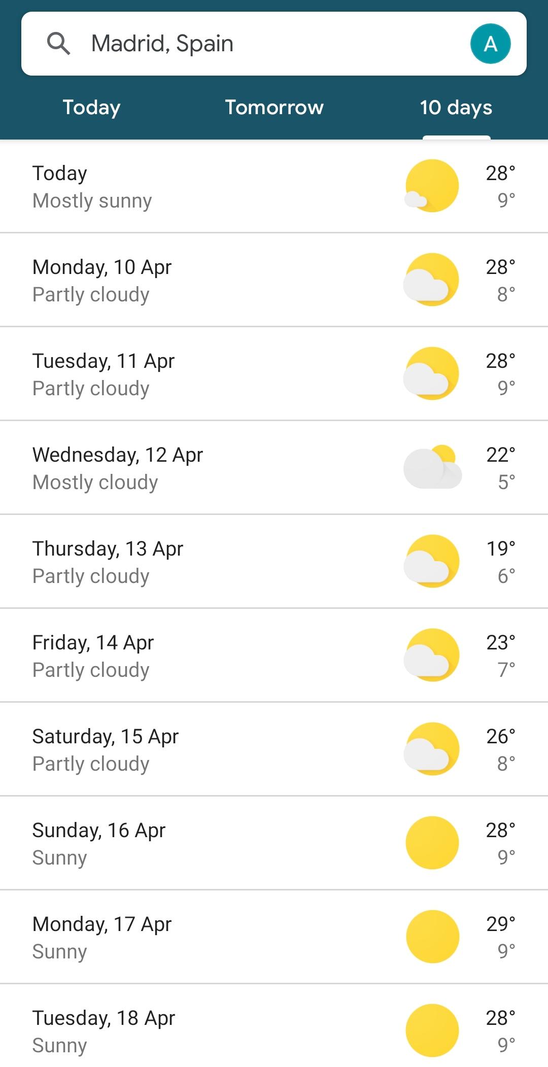 10 day weather madrid