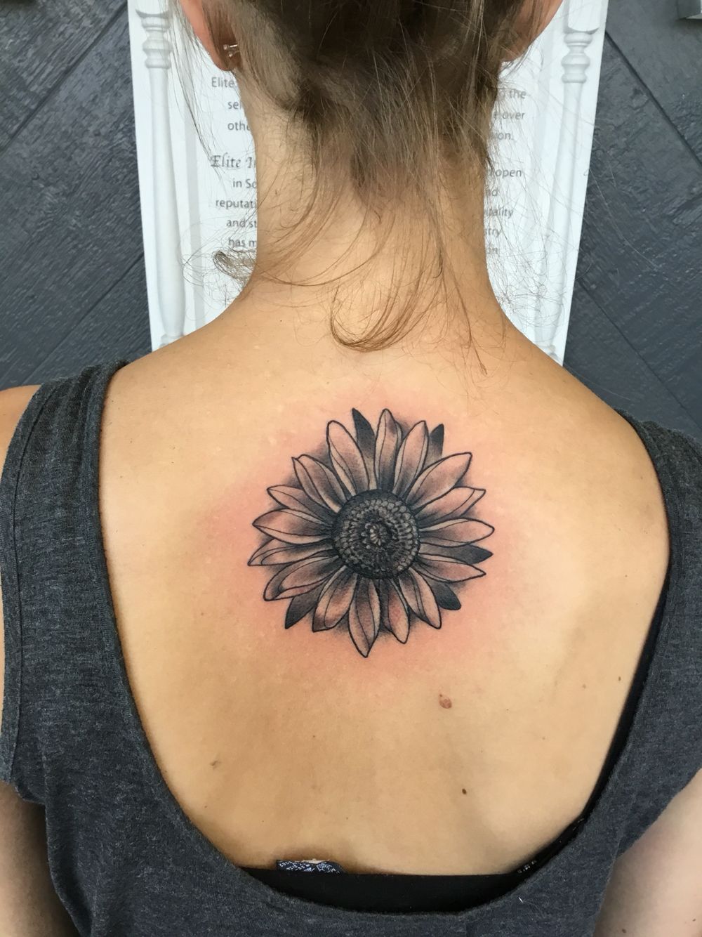 sunflower back tattoo
