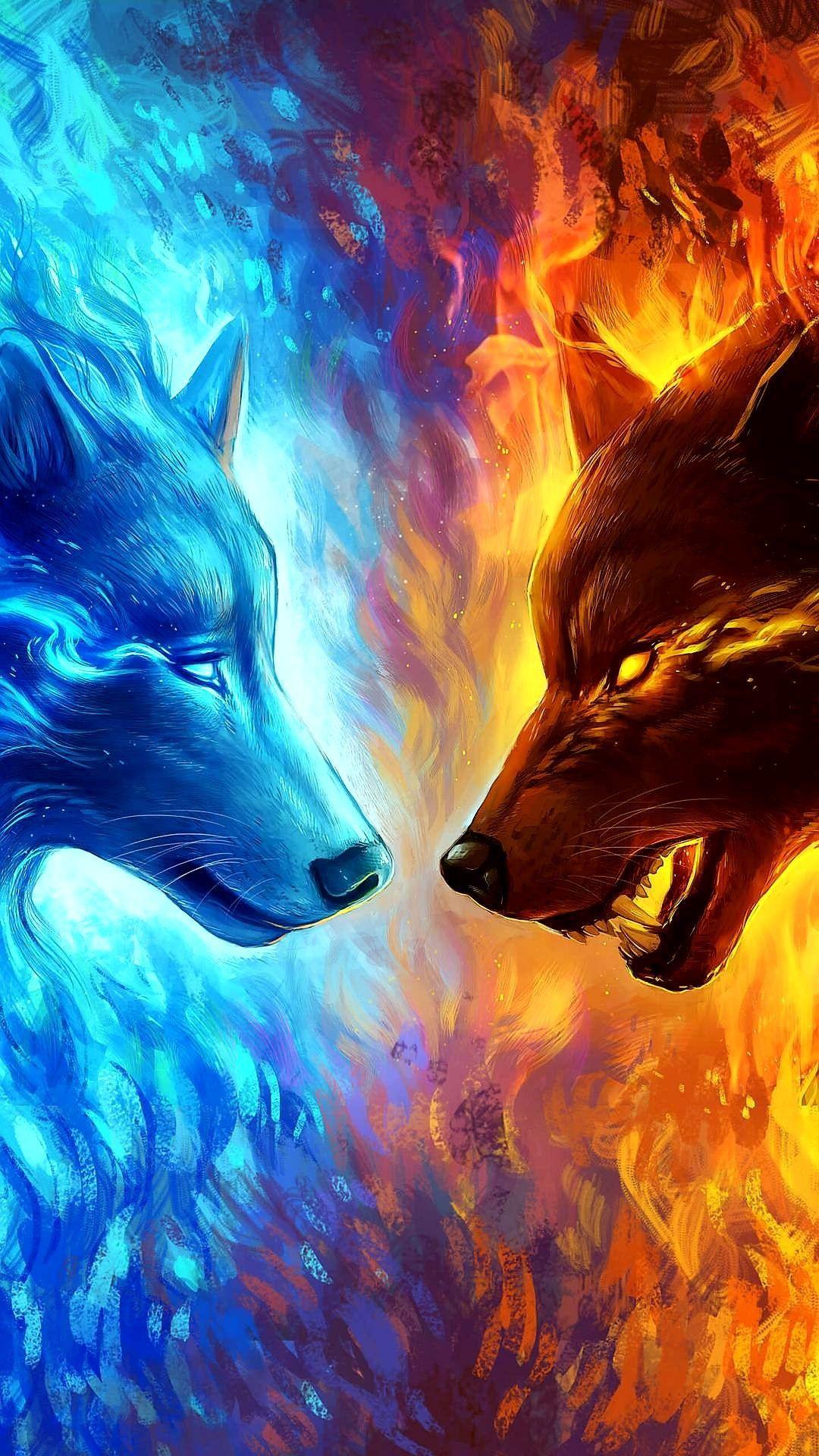 fire and ice wolf wallpaper