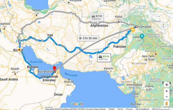 dubai to pakistan distance