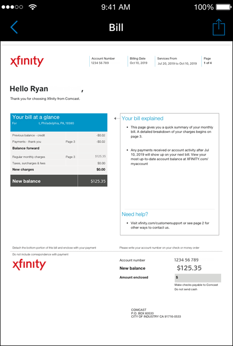 xfinity mobile billing phone number