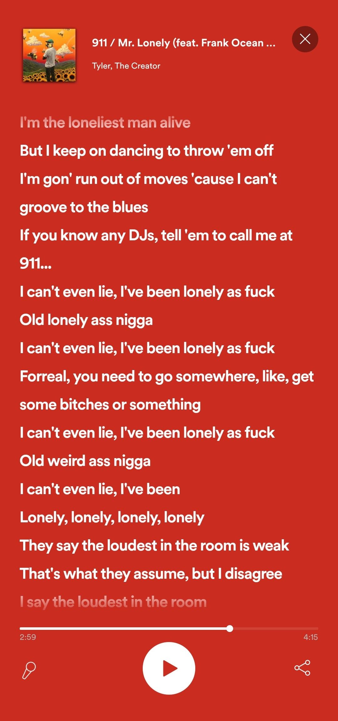 tyler the creator 911 mr lonely lyrics