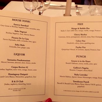 dean street townhouse menu with prices