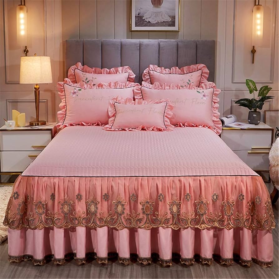 quilted bedspread pink