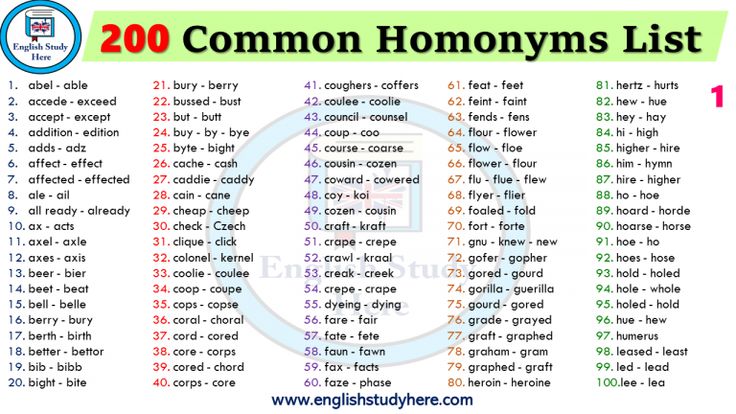 50 homonyms with meaning