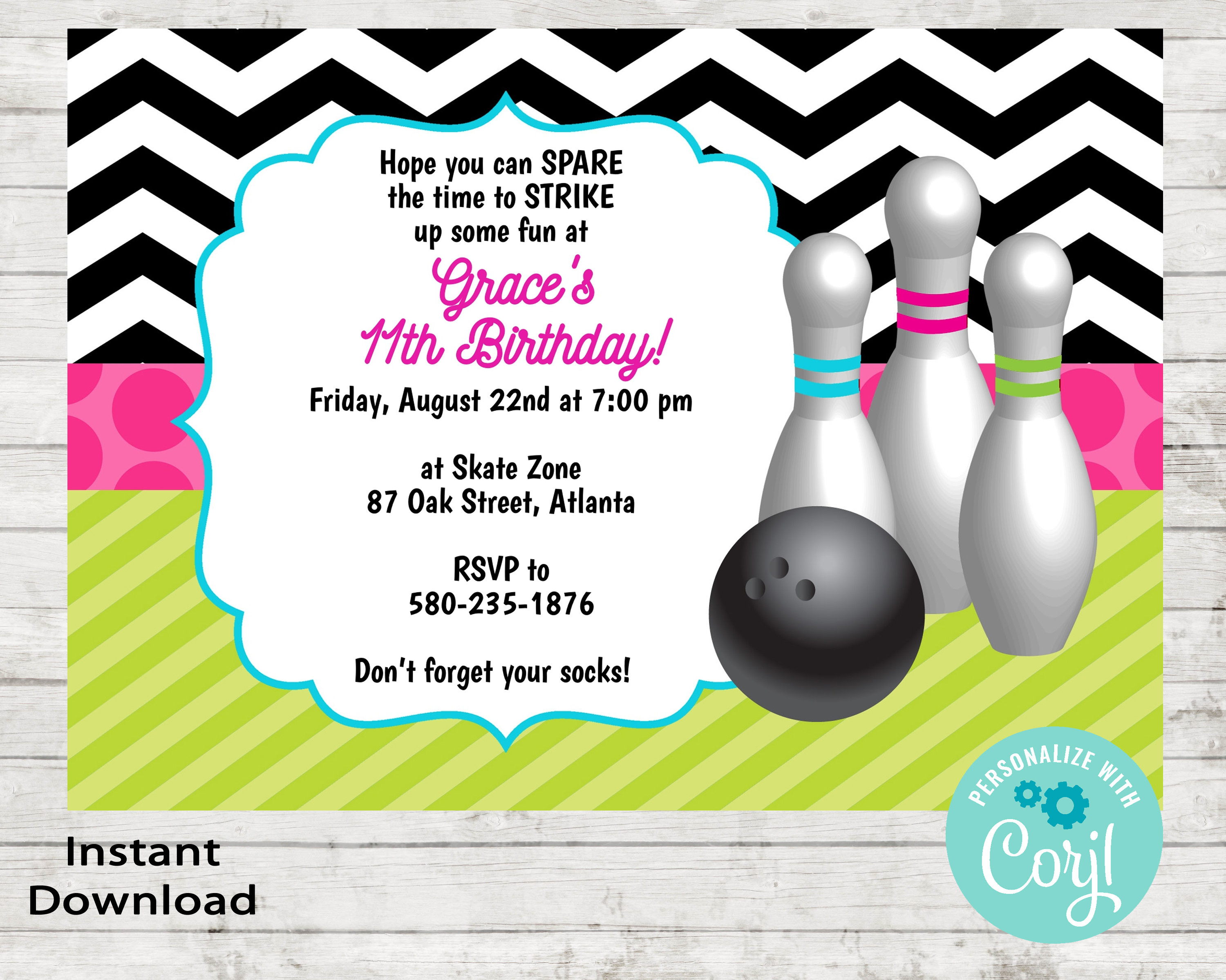 bowling birthday invitation