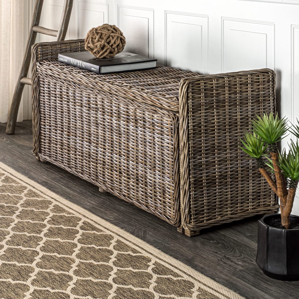 rattan storage bench