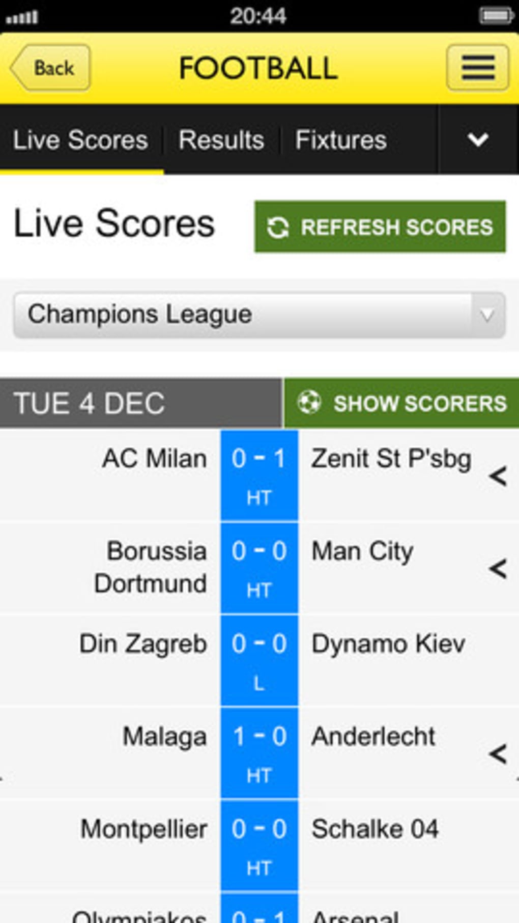 bbc football live scores