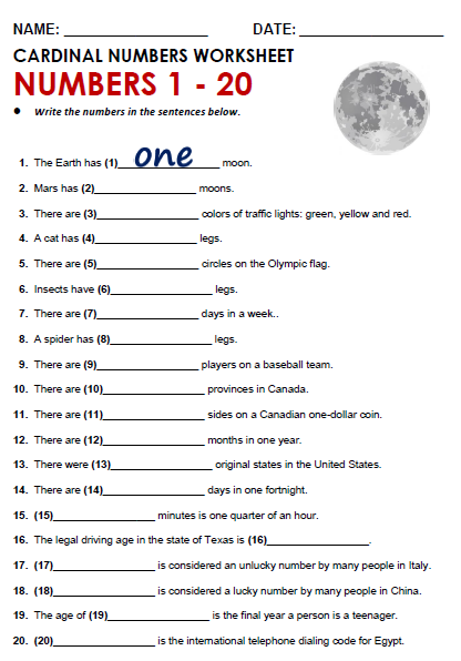 cardinal numbers worksheet