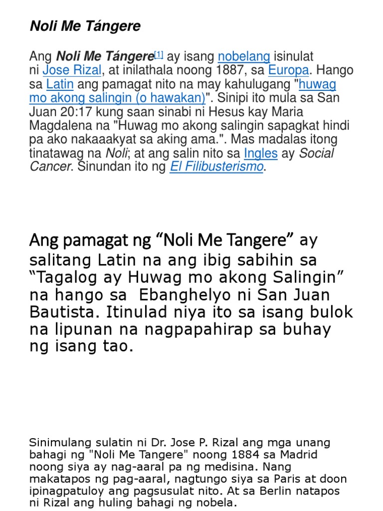 noli me tangere kasaysayan