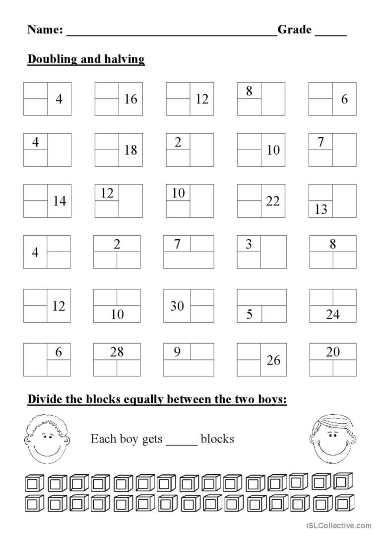 doubling and halving worksheets