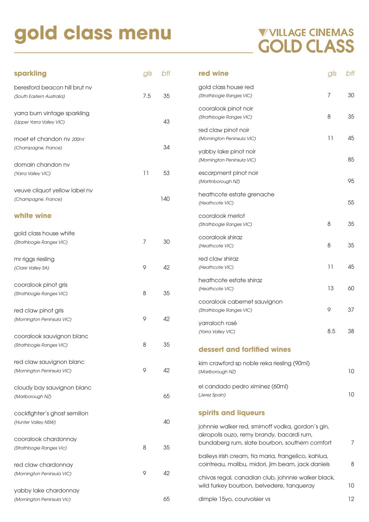 jam factory gold class menu