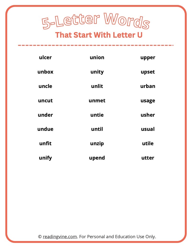 five letter words start with un