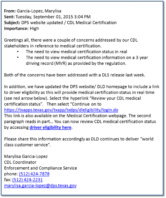 texas dot medical card status