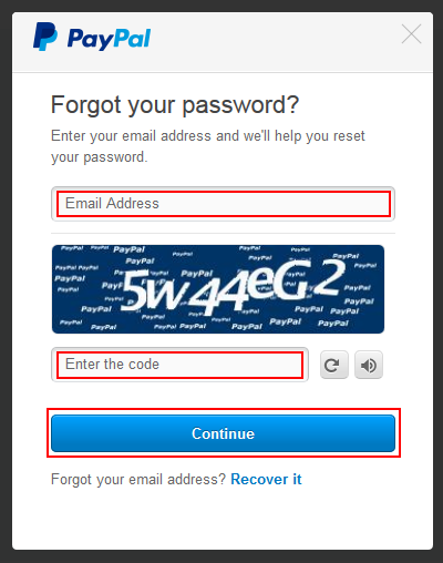 reset paypal password
