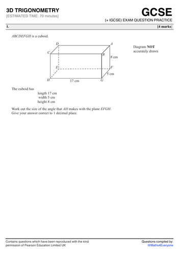 3d trigonometry gcse exam question practice