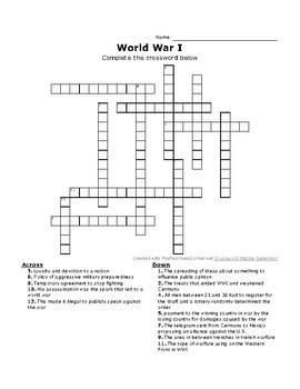 ww1 crossword puzzle