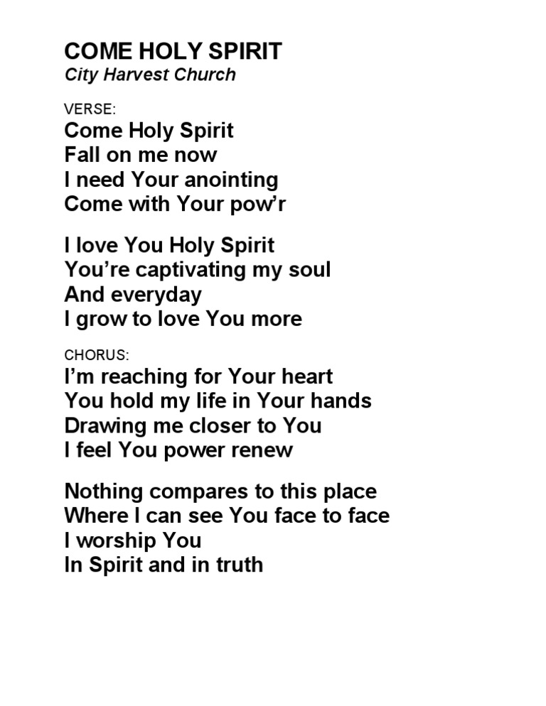 lyrics come holy spirit fall on me now