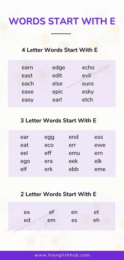 4 letter words starting e