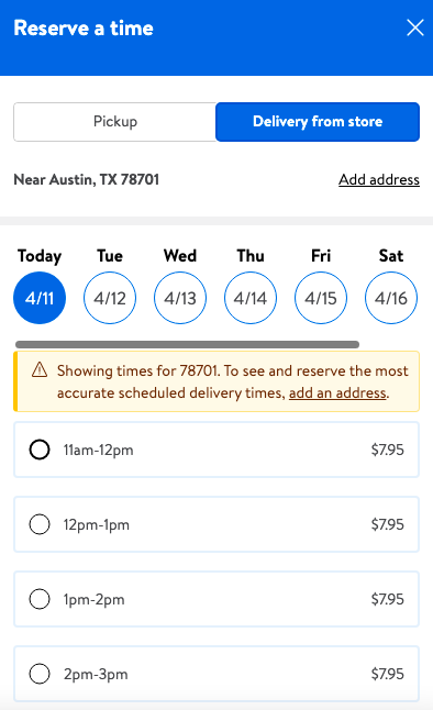 walmart pickup times
