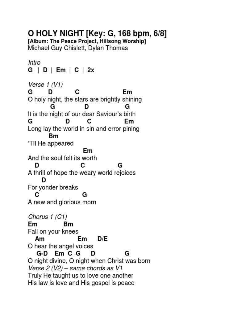 o holy night chords in a