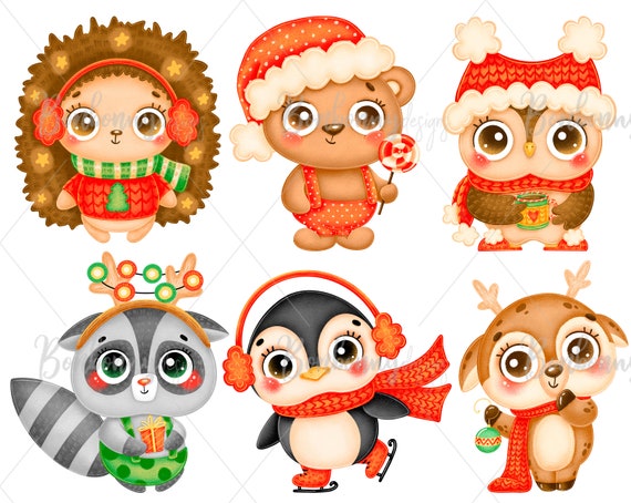 cute christmas animals cartoon