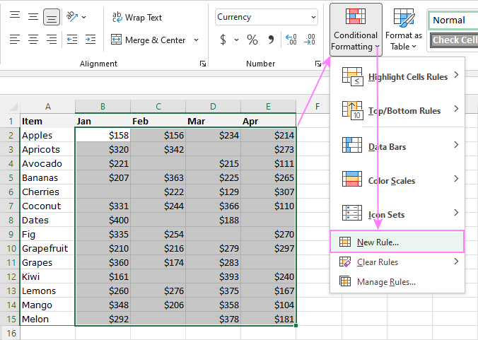conditional format if cell is blank