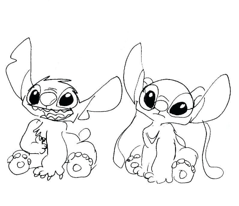 stitch y angel para colorear