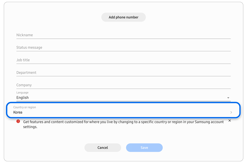 change country on samsung account