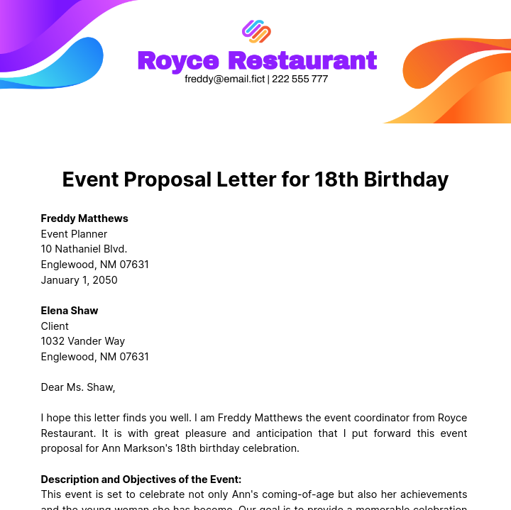 birthday event proposal sample