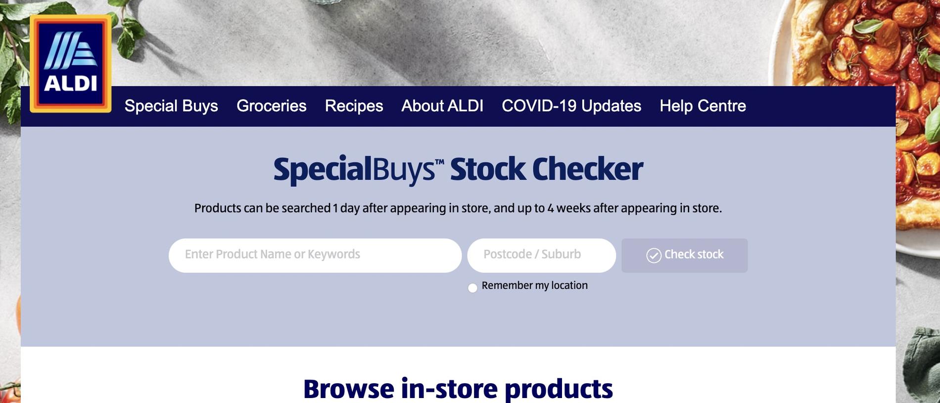 aldi stock check