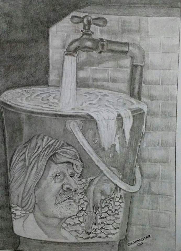 save water pencil drawing