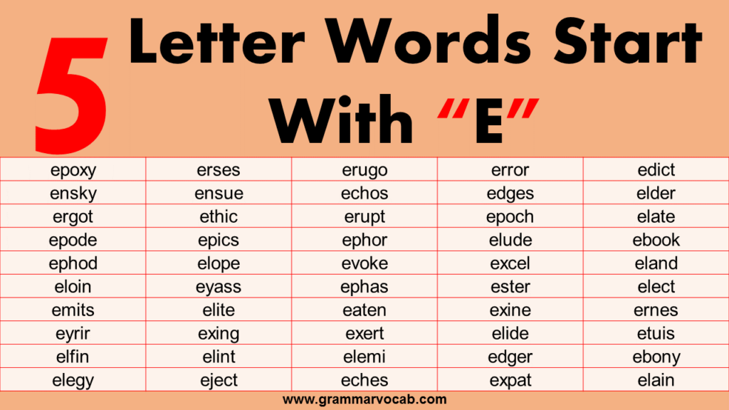 five letter word starting with e