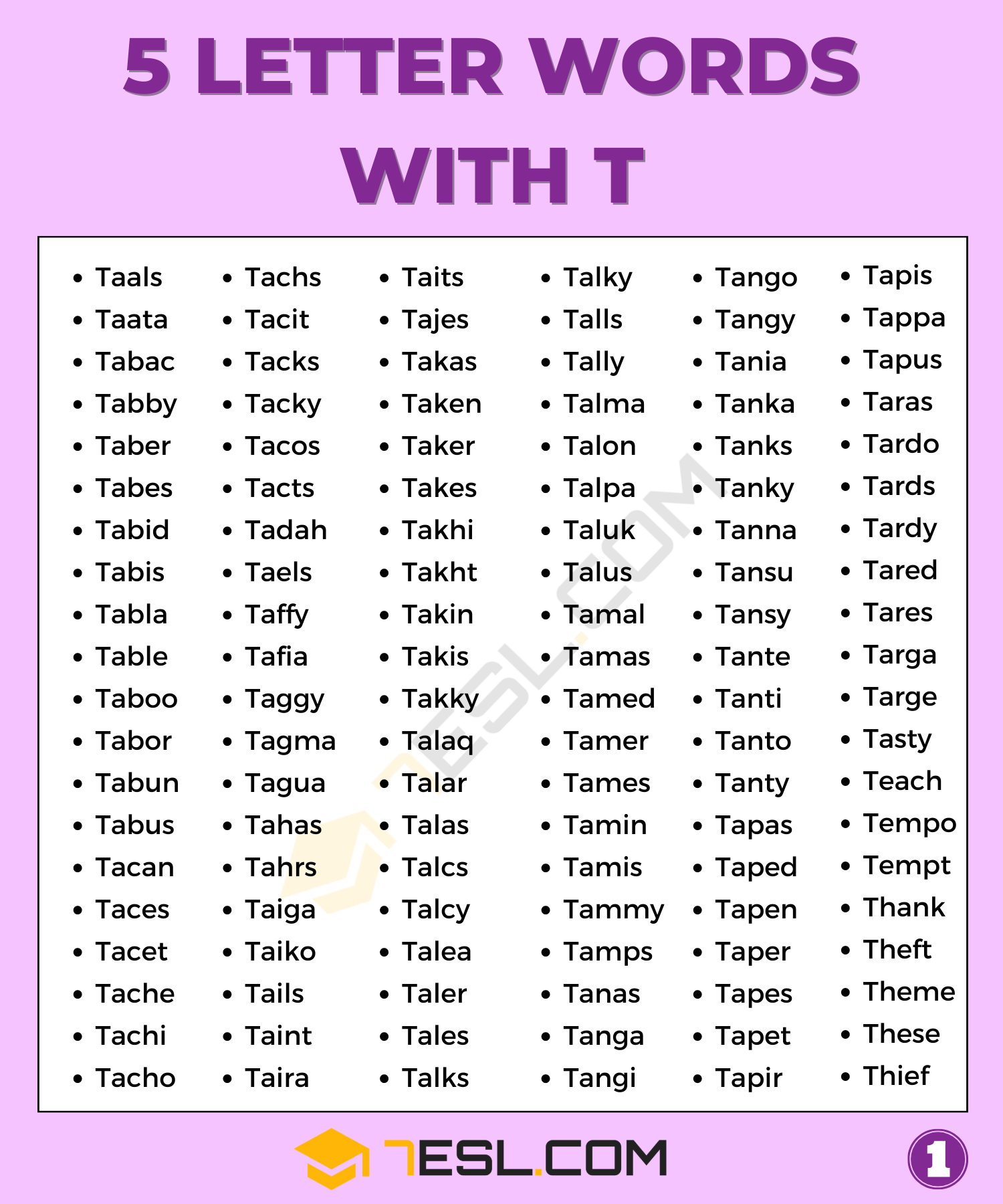 five letter words with ta