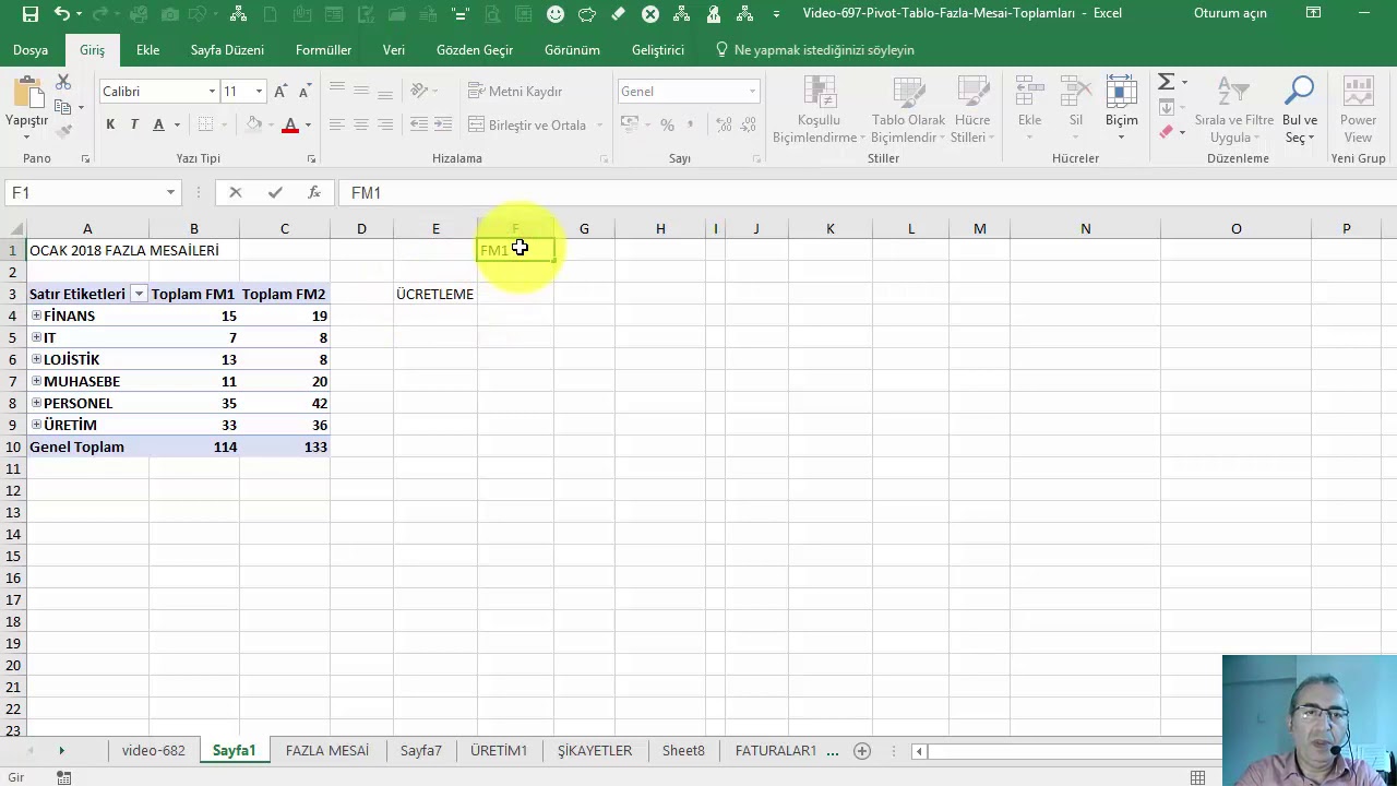 excel mesai saati toplama