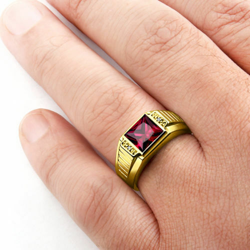 mens gold ring with ruby stone