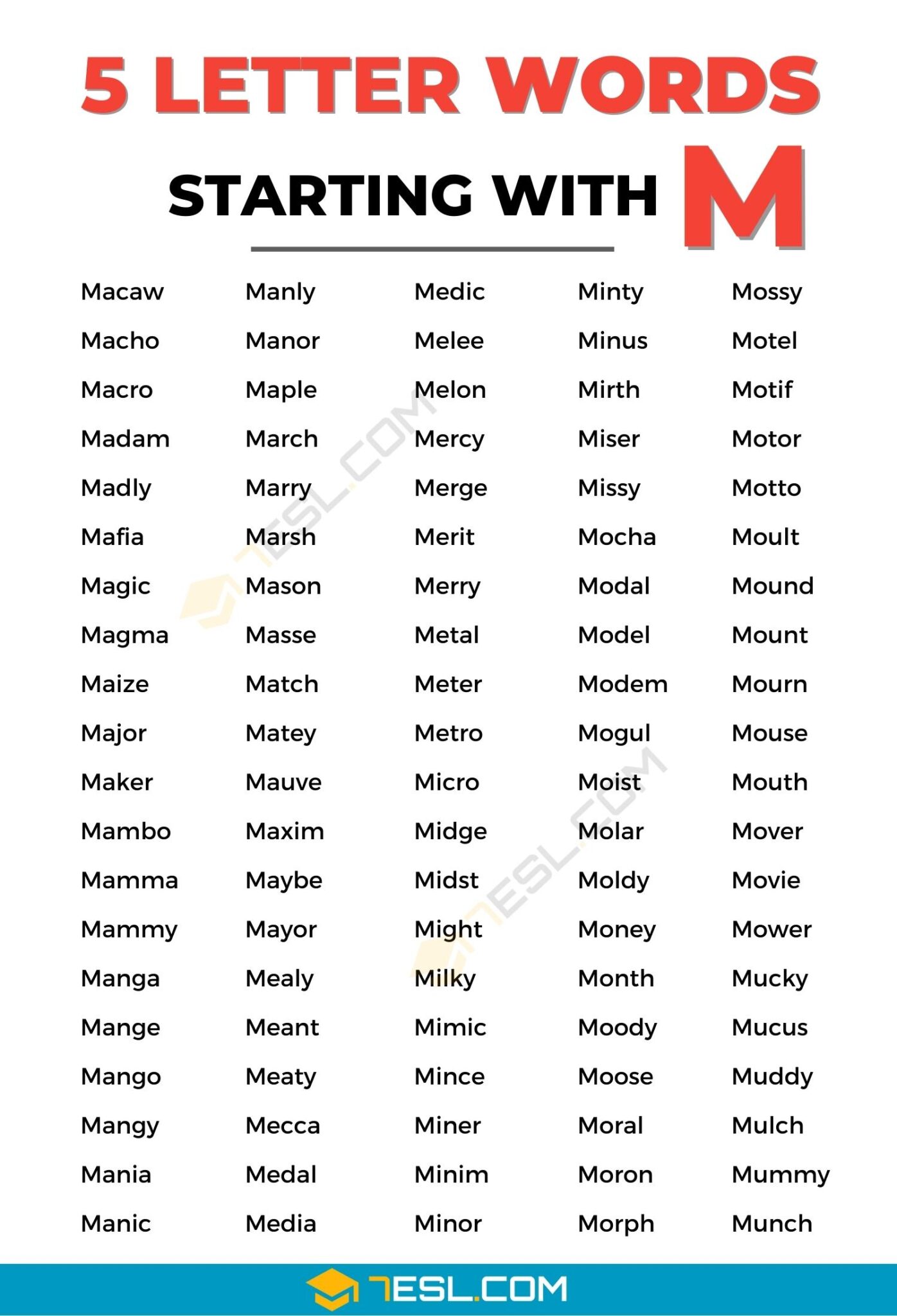 5 letter word starting with m