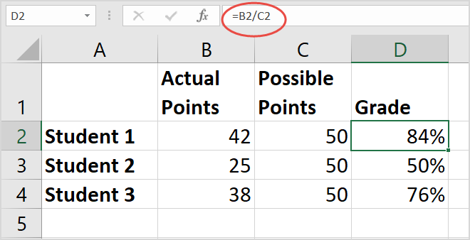 calculate percentage in excel