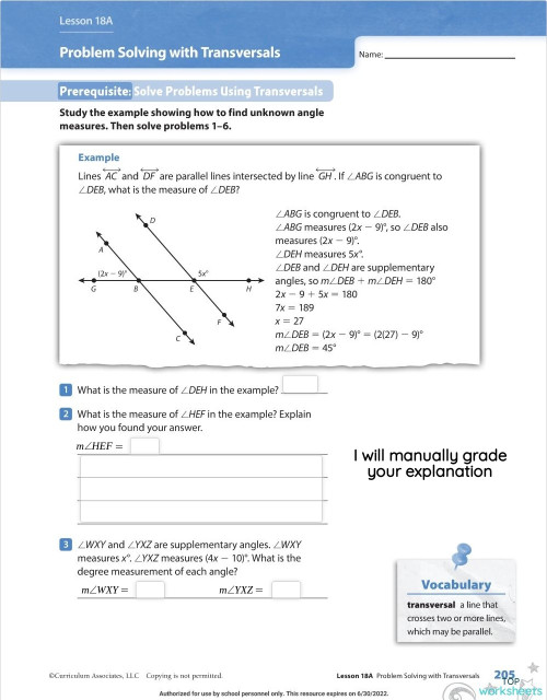 lesson 18 problem solving with angles answer key