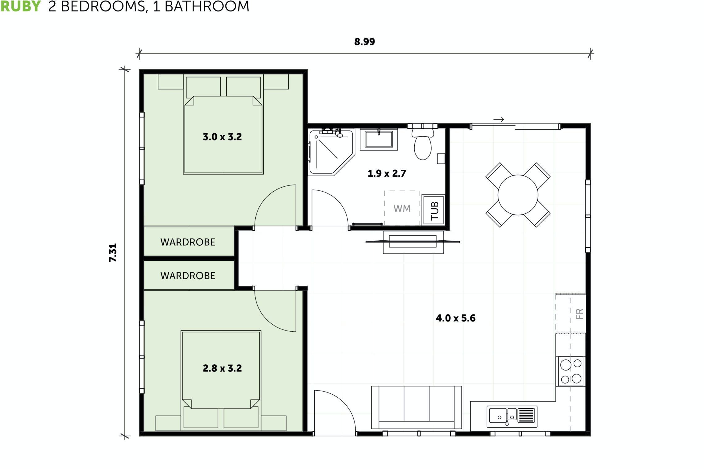 2 bedroom 2 bathroom granny flat floor plans