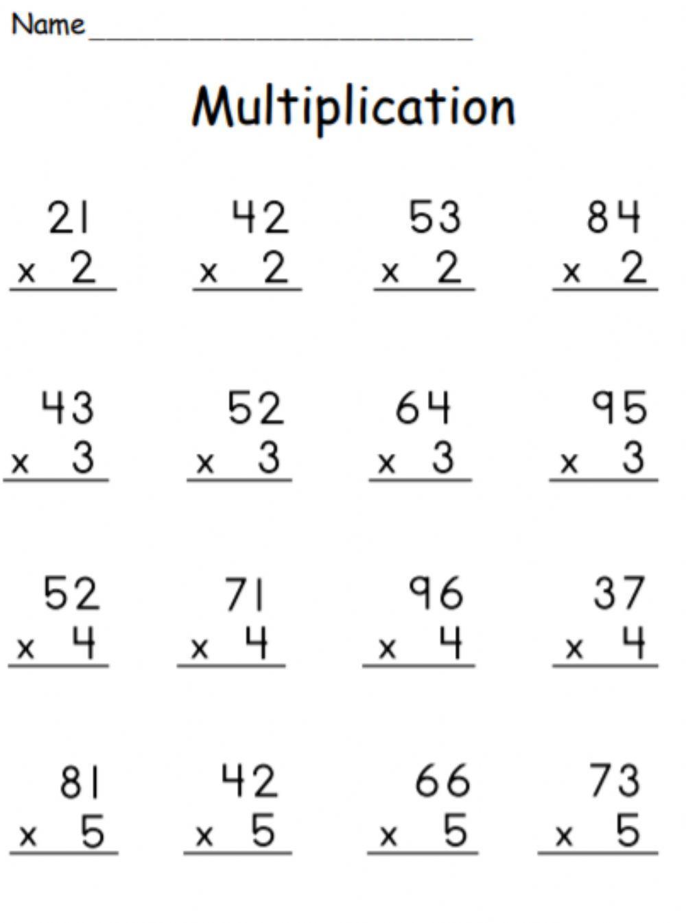 two digit by 1 digit multiplication