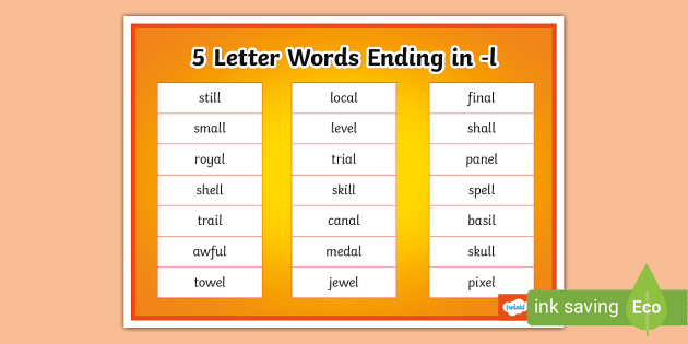 5 letter word ending e l t