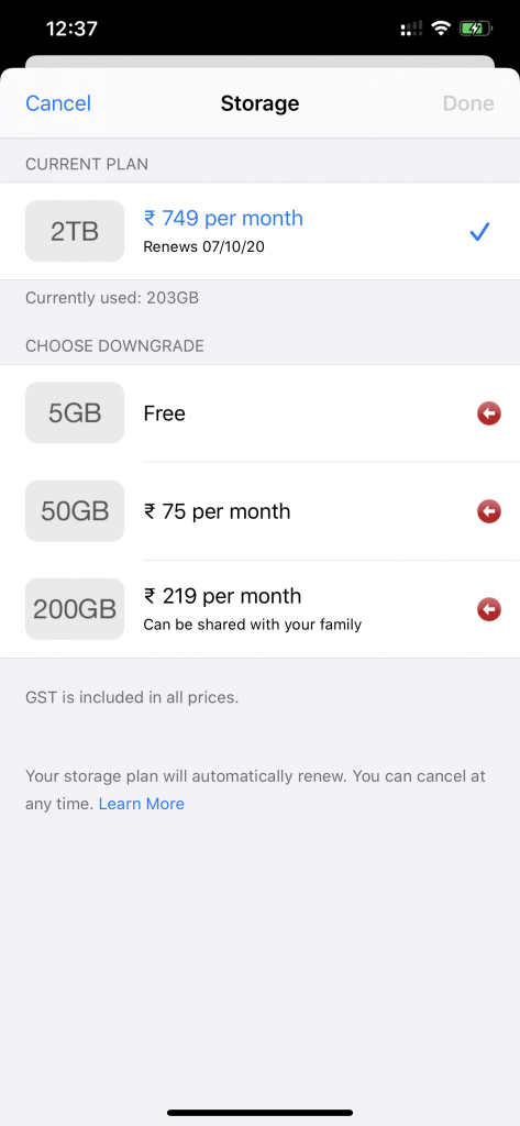 icloud subscription