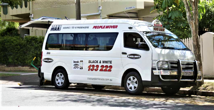 black and white maxi taxi