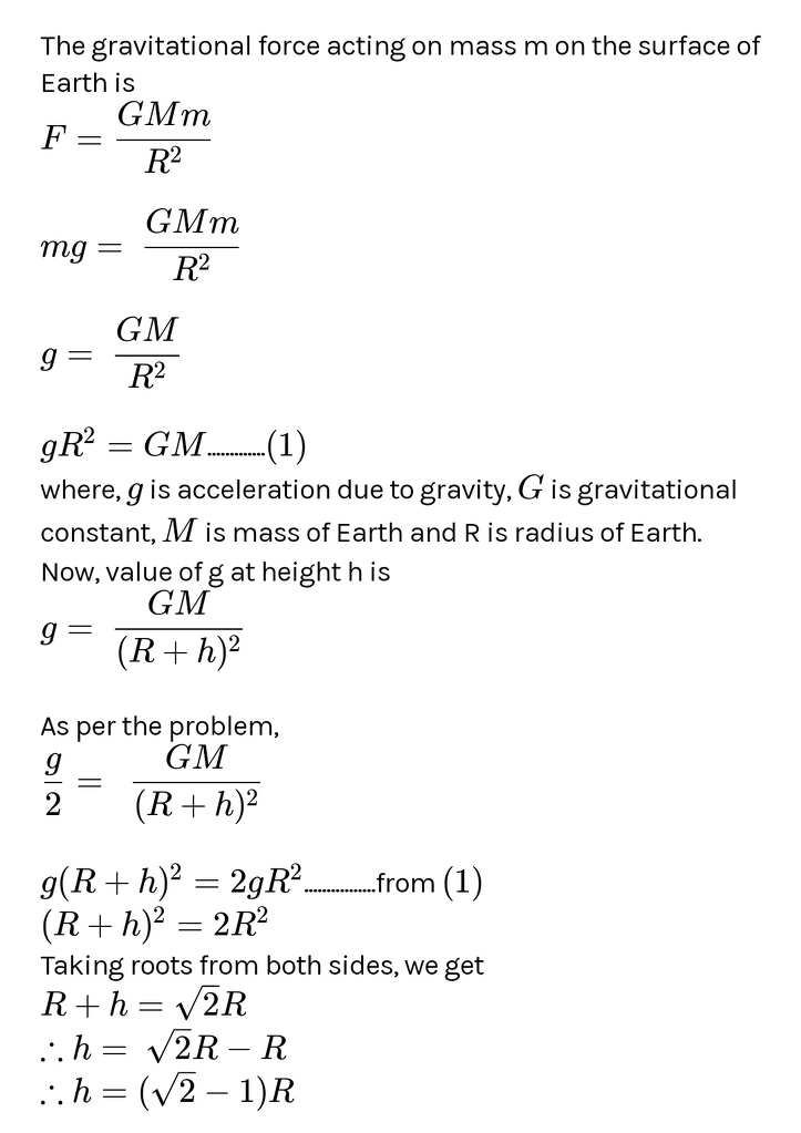 acceleration due to gravity at a height h