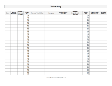 visitor log template word