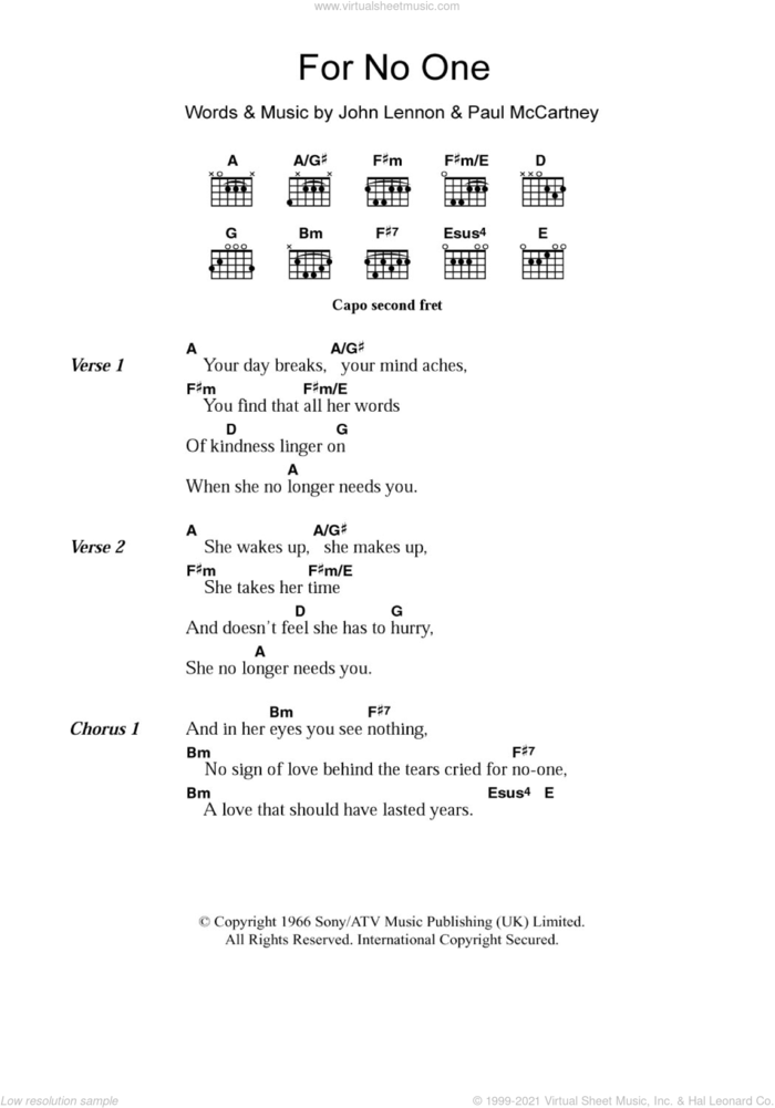chords for no one beatles