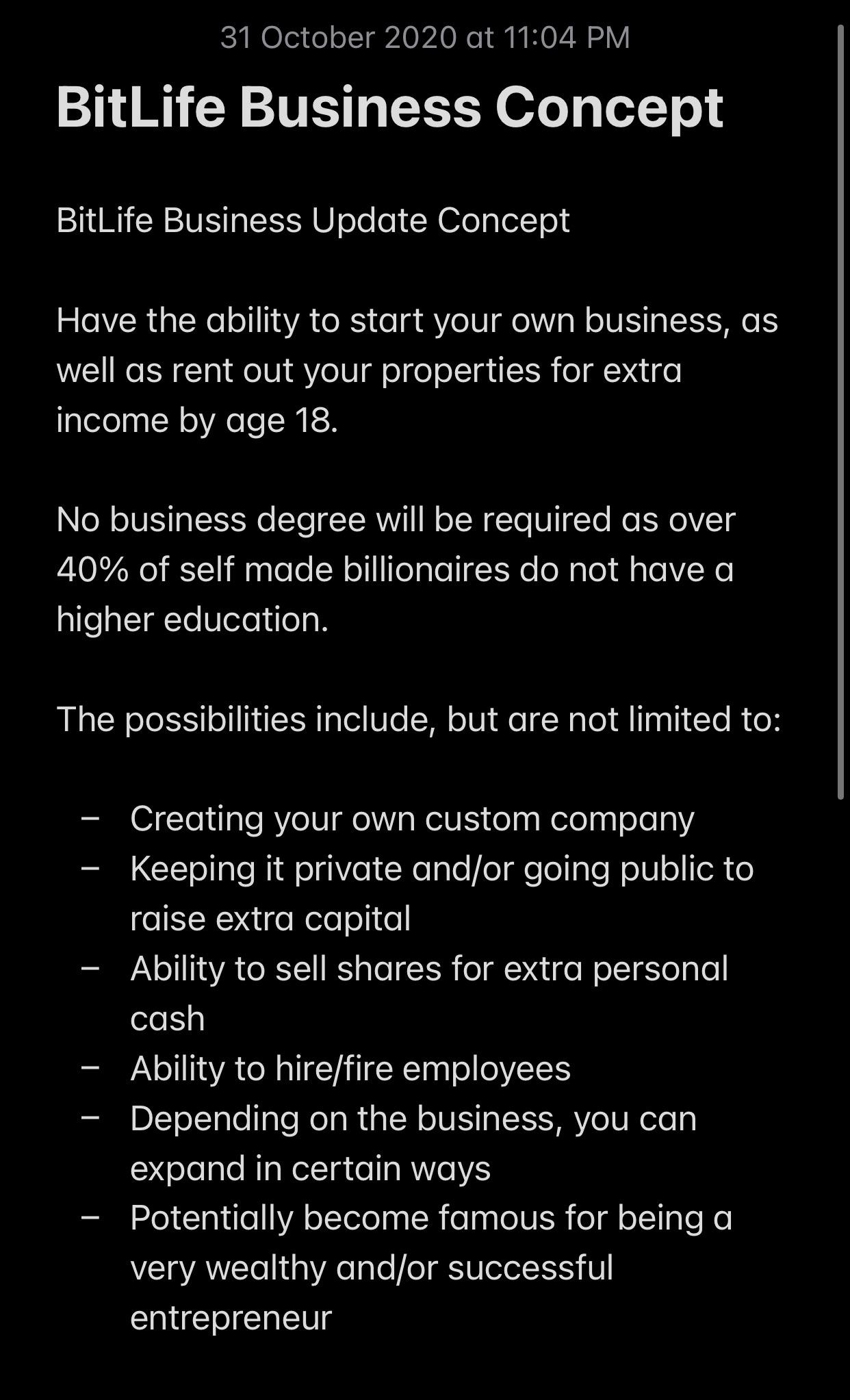 bitlife business update