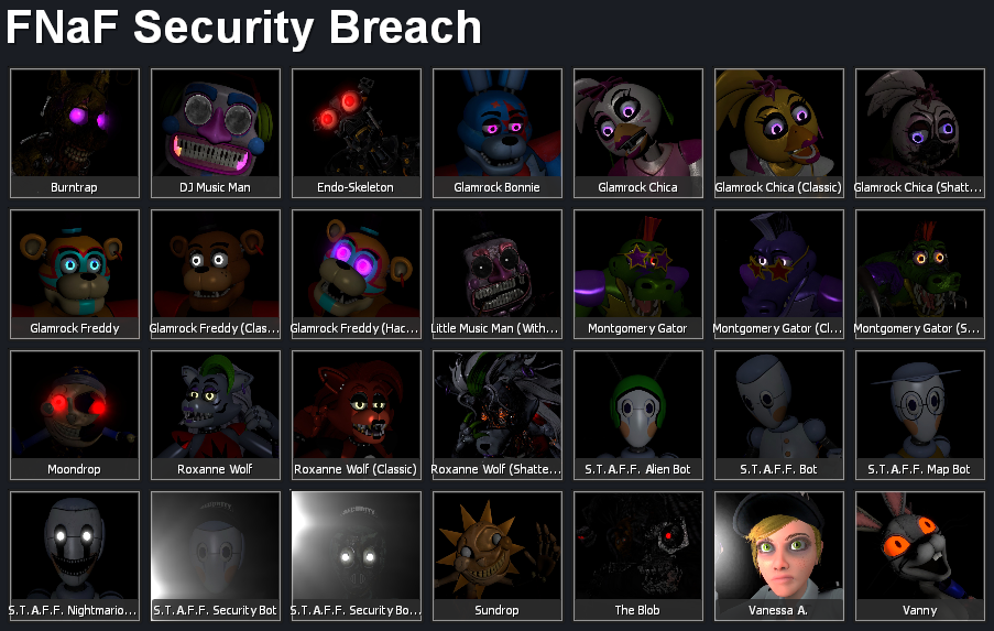 security breach animatronics names