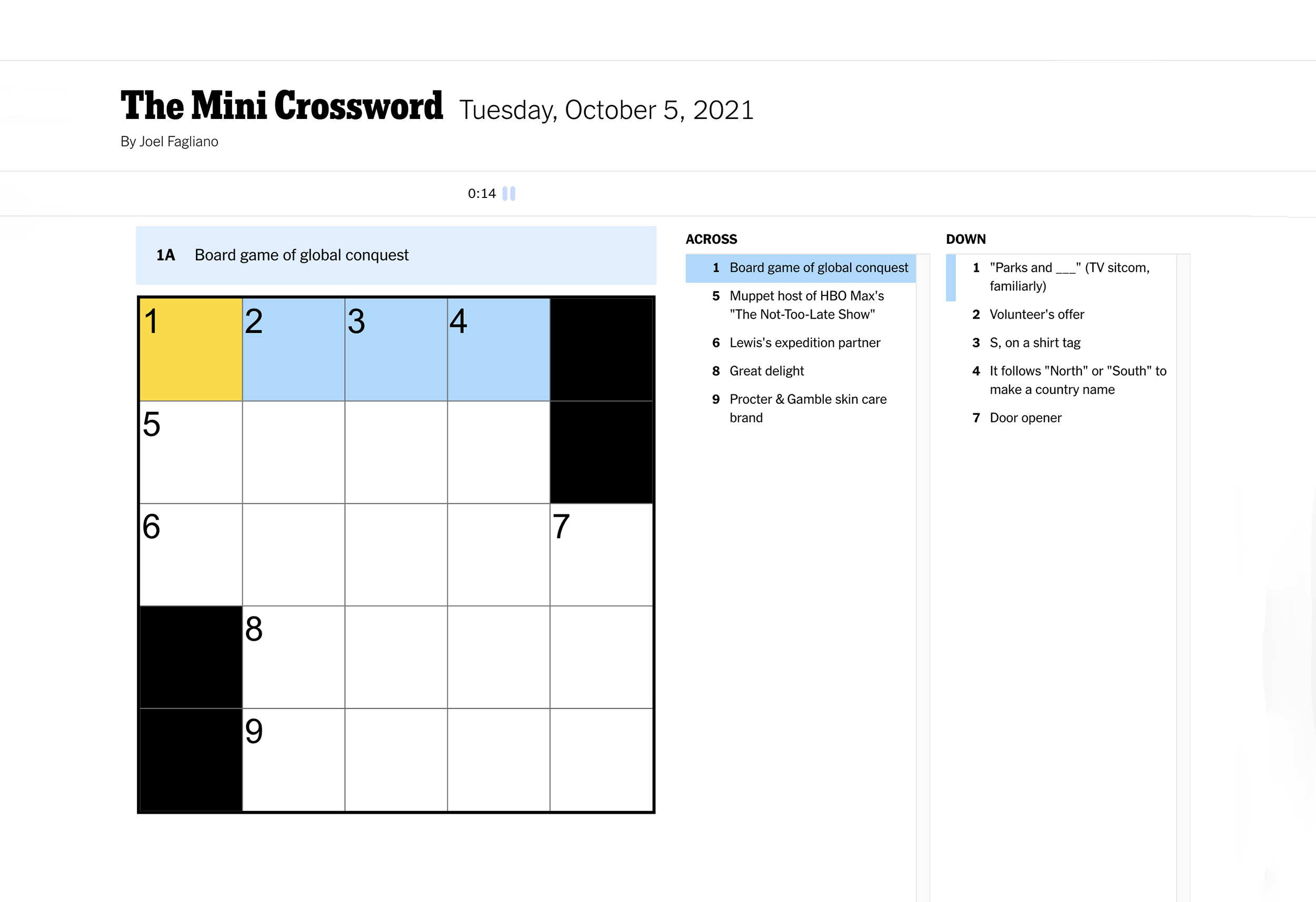 new york times mini crossword